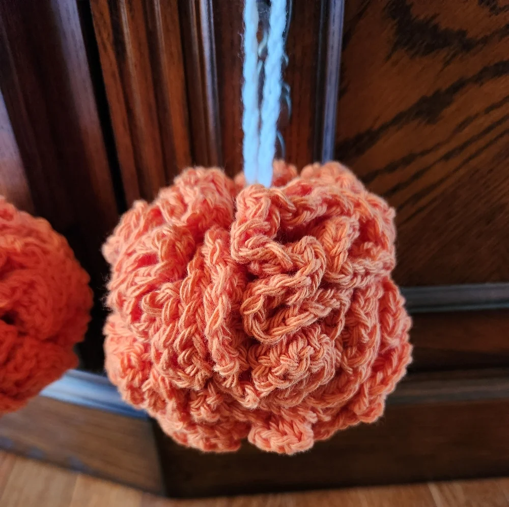 Crochet Set of 2 Orange Shower Poufs